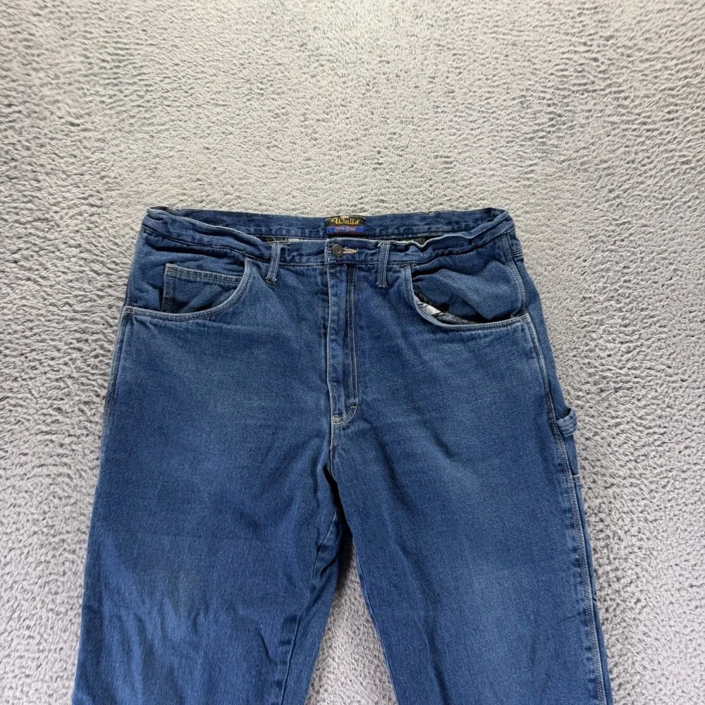 Walls Zero-Zone Jeans Mens 40x32 Blue Denim Straight Leg Flannel Lined Carpenter